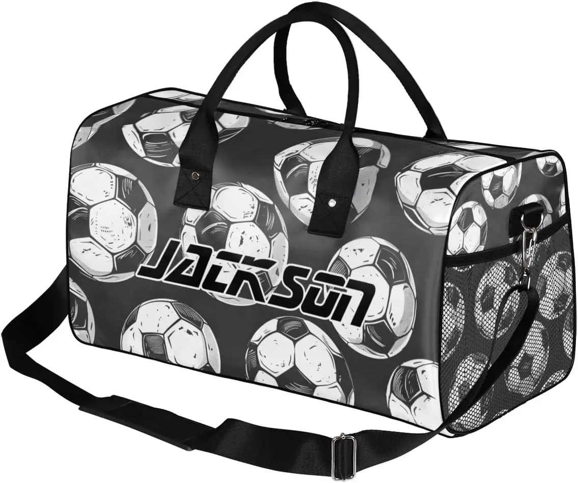 TropicalLife Personalized Soccer Duffel Bag Custom Name Gym Bags Carry On Travel Bag Weekender Overnight Bag for Women Men, Football Sports