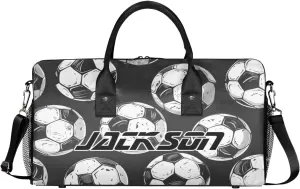 TropicalLife Personalized Soccer Duffel Bag Custom Name Gym Bags Carry On Travel Bag Weekender Overnight Bag for Women Men, Football Sports
