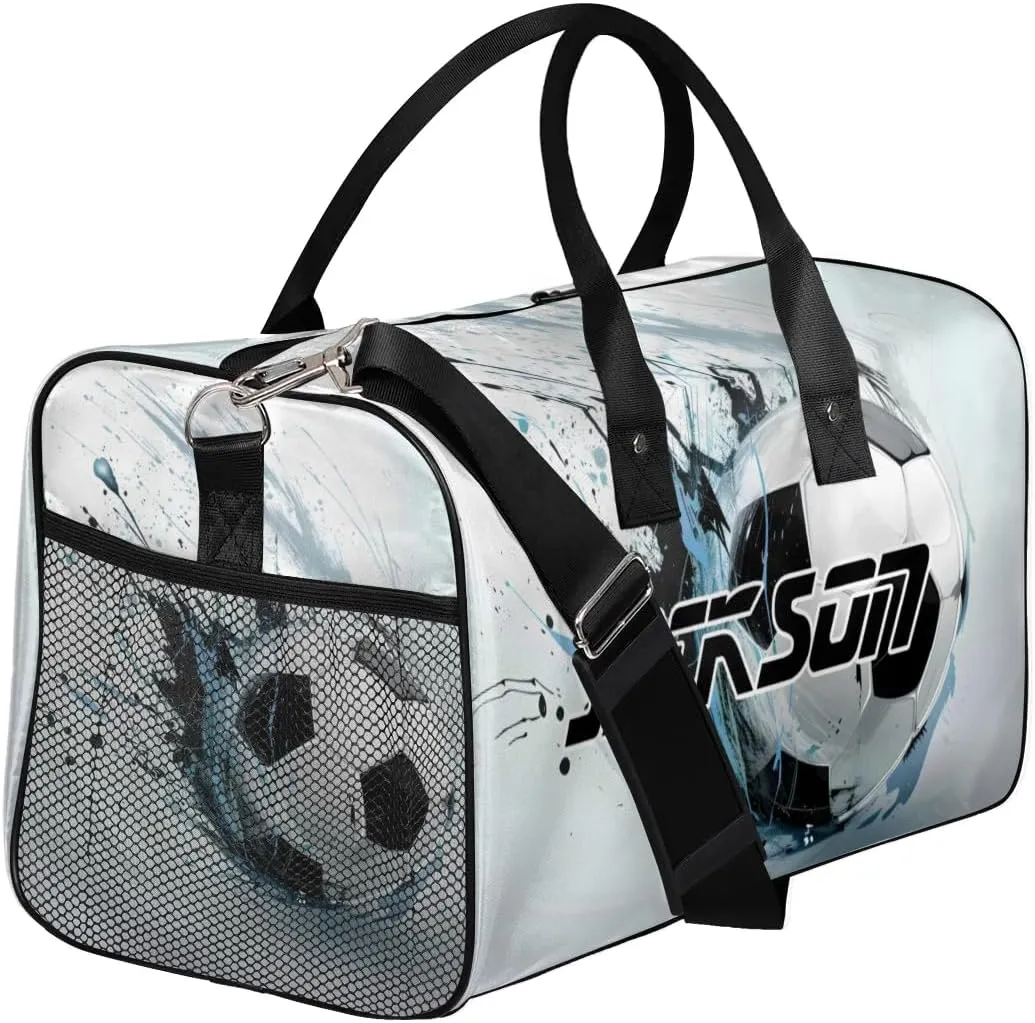TropicalLife Personalized Sport Soccer Ball Print Duffel Bag Custom Name Gym Bags Carry On Travel Bag Weekender Overnight Bag for Women Men,