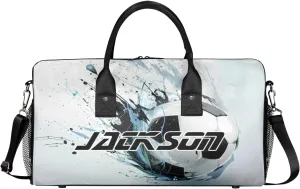 TropicalLife Personalized Sport Soccer Ball Print Duffel Bag Custom Name Gym Bags Carry On Travel Bag Weekender Overnight Bag for Women Men,