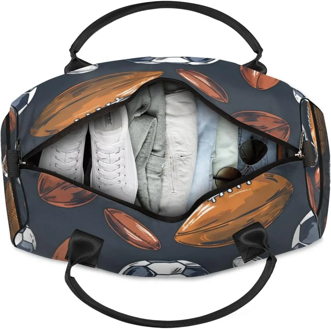 TropicalLife Personalized Sport Soccer Football Duffel Bag Custom Name Gym Bags Carry On Travel Bag Weekender Overnight Bag for Women Men,