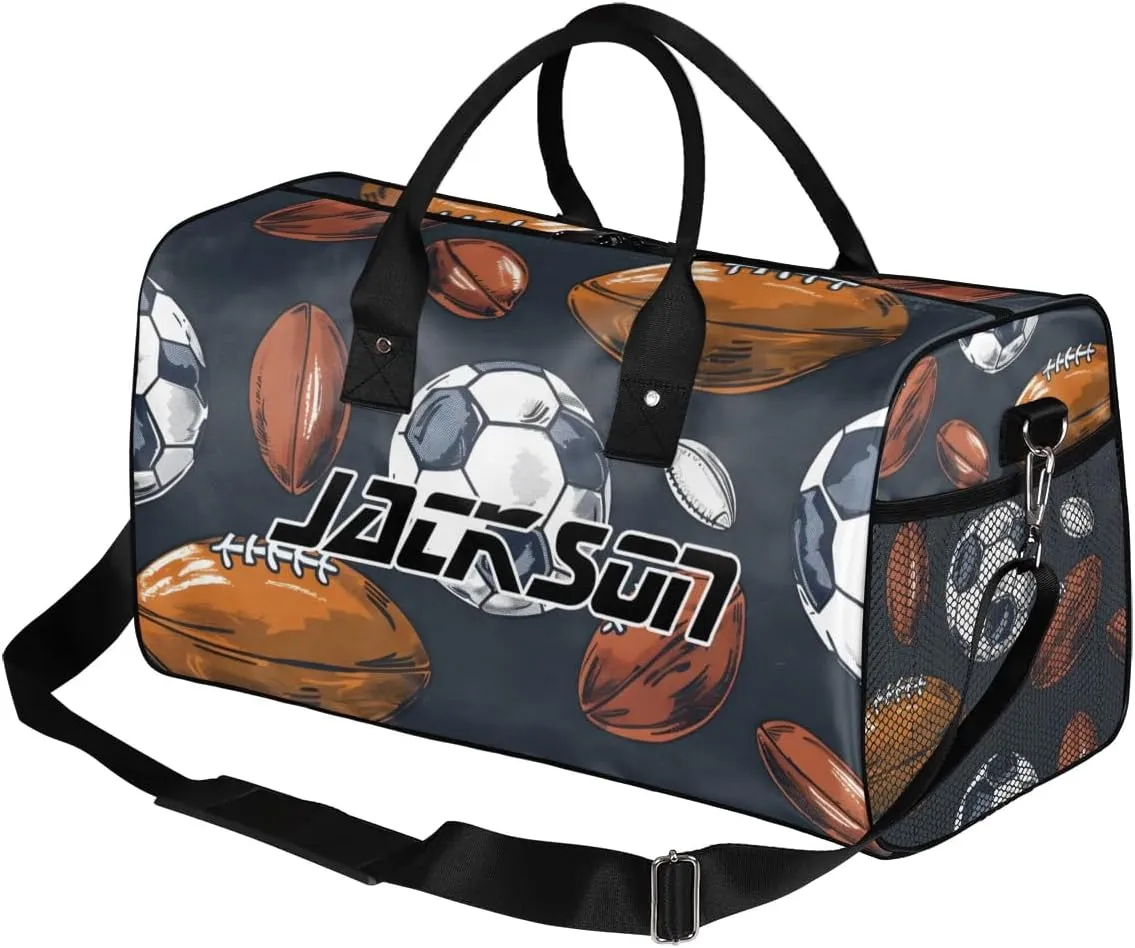 TropicalLife Personalized Sport Soccer Football Duffel Bag Custom Name Gym Bags Carry On Travel Bag Weekender Overnight Bag for Women Men,