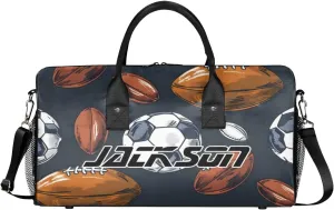 TropicalLife Personalized Sport Soccer Football Duffel Bag Custom Name Gym Bags Carry On Travel Bag Weekender Overnight Bag for Women Men,