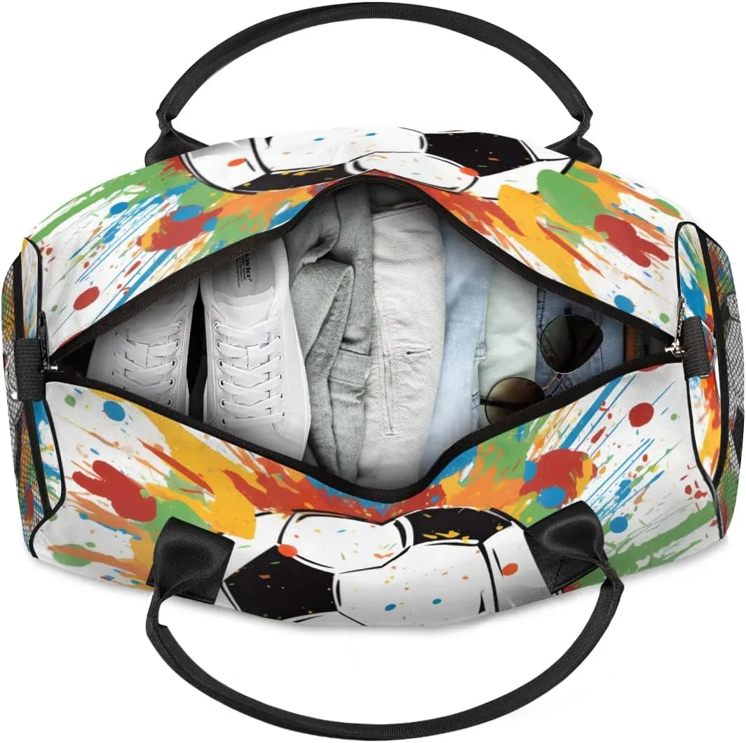 TropicalLife Personalized Watercolor Soccer Ball Duffel Bag Custom Name Gym Bags Carry On Travel Bag Weekender Overnight Bag for Women Men,