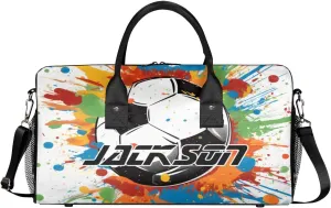 TropicalLife Personalized Watercolor Soccer Ball Duffel Bag Custom Name Gym Bags Carry On Travel Bag Weekender Overnight Bag for Women Men,