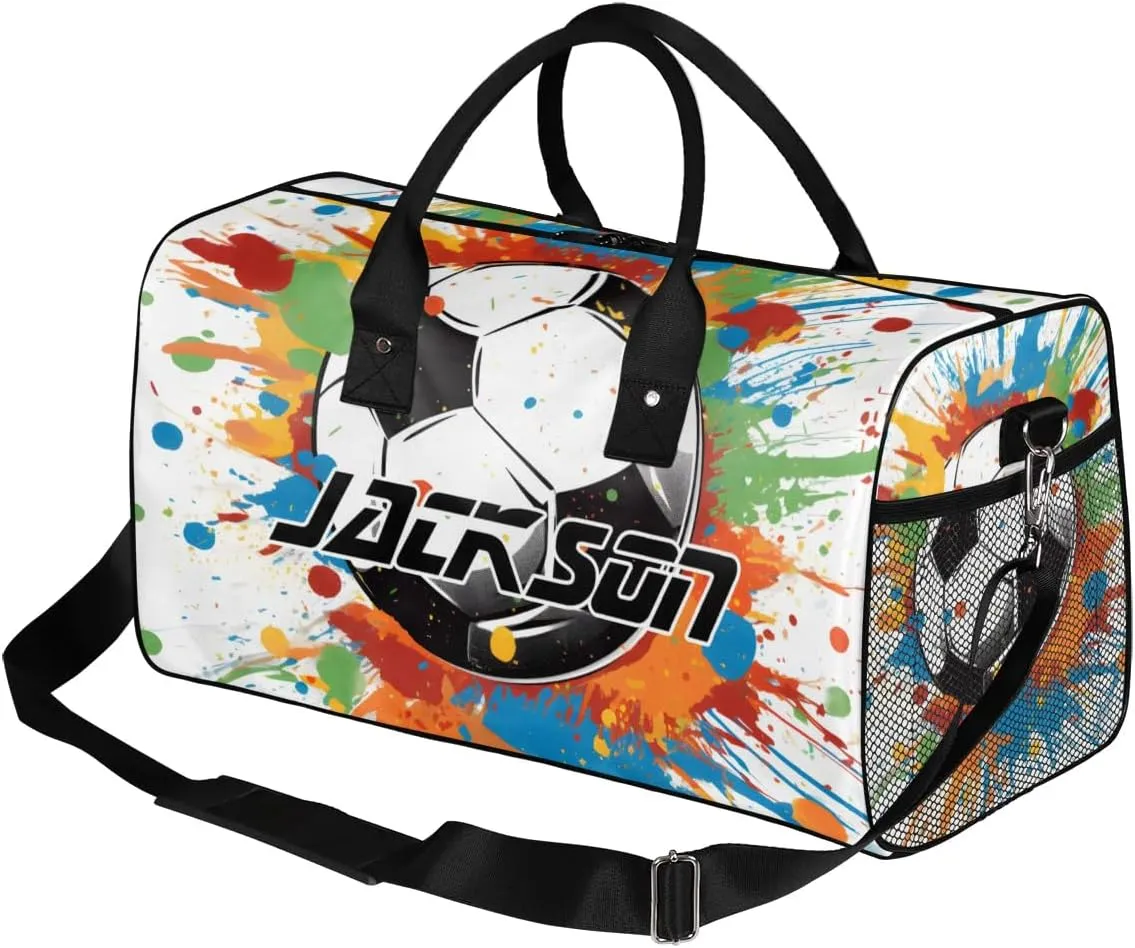 TropicalLife Personalized Watercolor Soccer Ball Duffel Bag Custom Name Gym Bags Carry On Travel Bag Weekender Overnight Bag for Women Men,