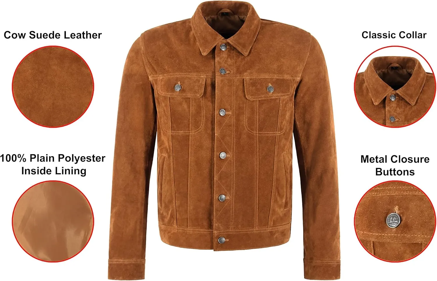 Trucker Men's Tan Suede Leather Jacket Classic Western Cowboy Shirt Style Jacket 1280