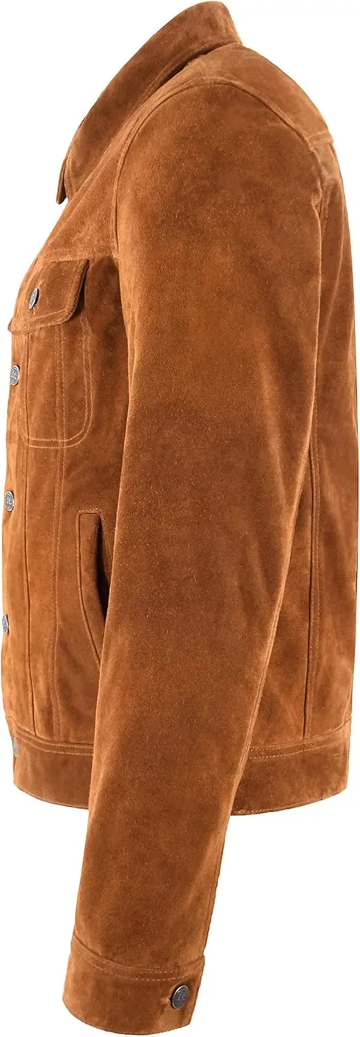 Trucker Men's Tan Suede Leather Jacket Classic Western Cowboy Shirt Style Jacket 1280