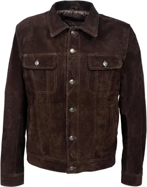 'Trucker' New Men's Brown Suede Classic Real Cowhide Western Leather Jacket 1280