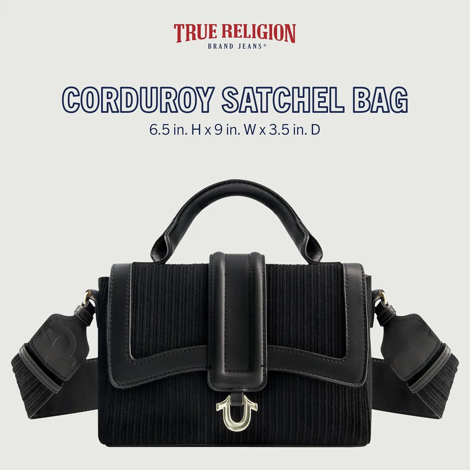 True Religion Women's Satchel Bag Purse, Corduroy Mini Crossbody Travel Handbag with Adjustable Shoulder Strap