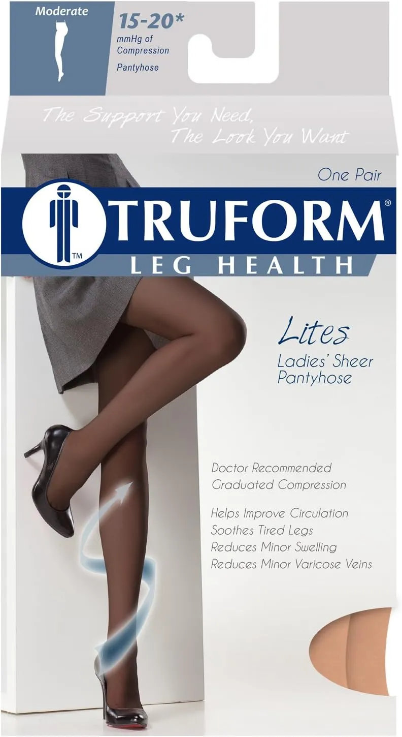 Truform 15-20 mmHg Compression Pantyhose, Sheer 20 Denier Women's Shaping Tights