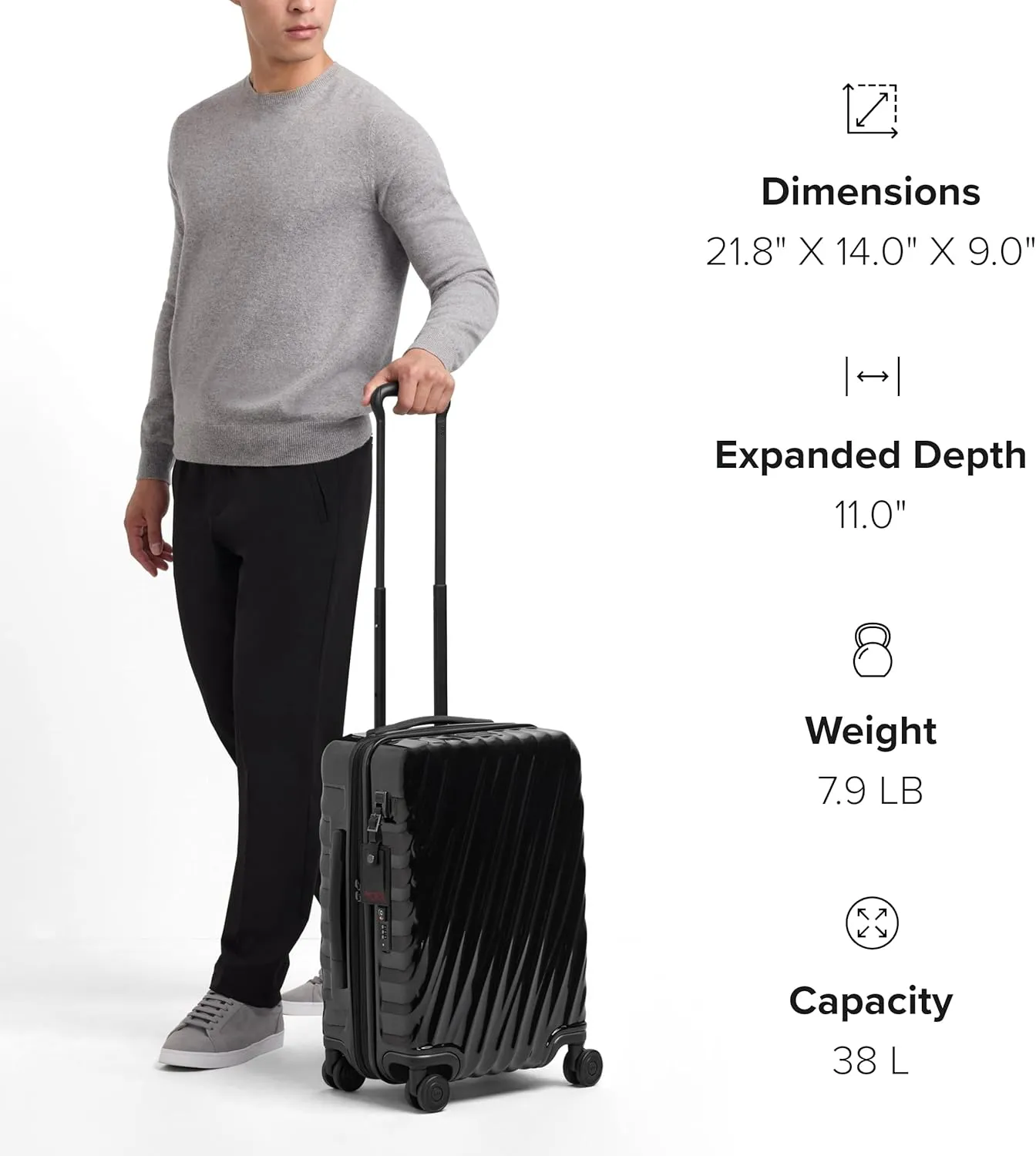 TUMI - 19 Degree International Expandable 4 Wheeled Carry-On - Hard Shell Suitcase - 21.8" X 14.0" X 9.0" - Matte Black Texture