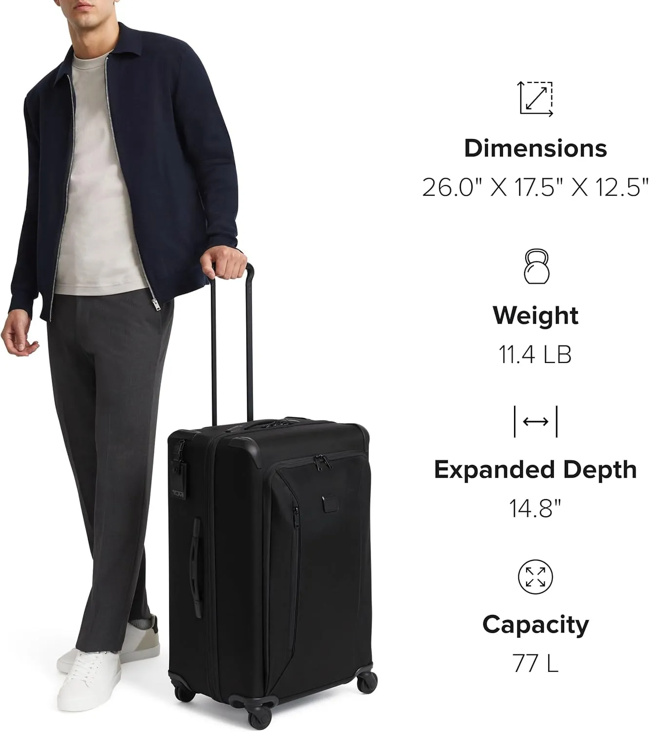 TUMI - Aerotour 4 Wheel Expandable Luggage - Men's and Women's Business and Leisure Travel Suitcase - 26" Short Trip Expandable Packing Case, Navy