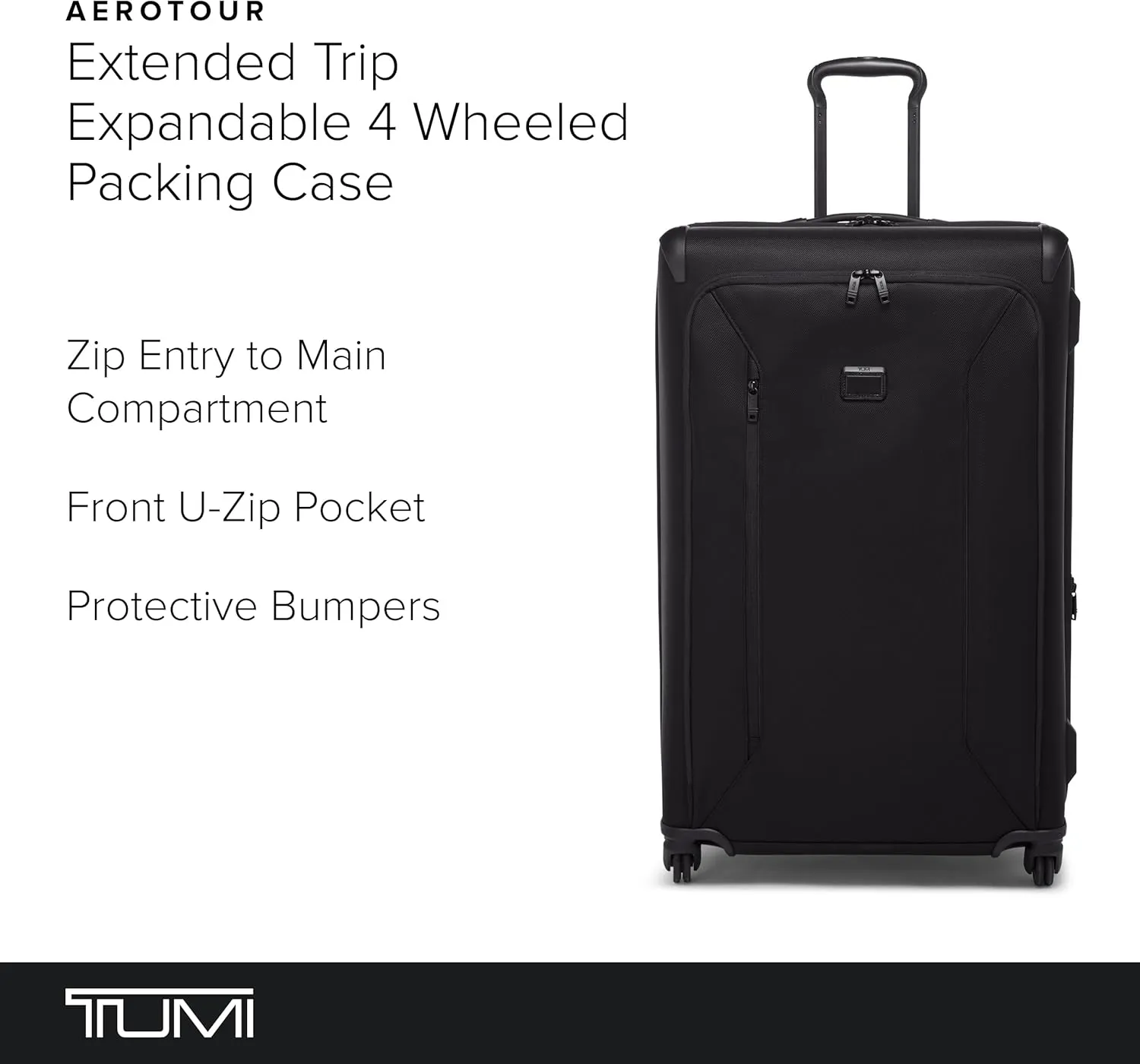 TUMI - Aerotour 4 Wheel Expandable Luggage - Men's and Women's Business and Leisure Travel Suitcase - 31" Extended Trip Expandable Packing Case, Black