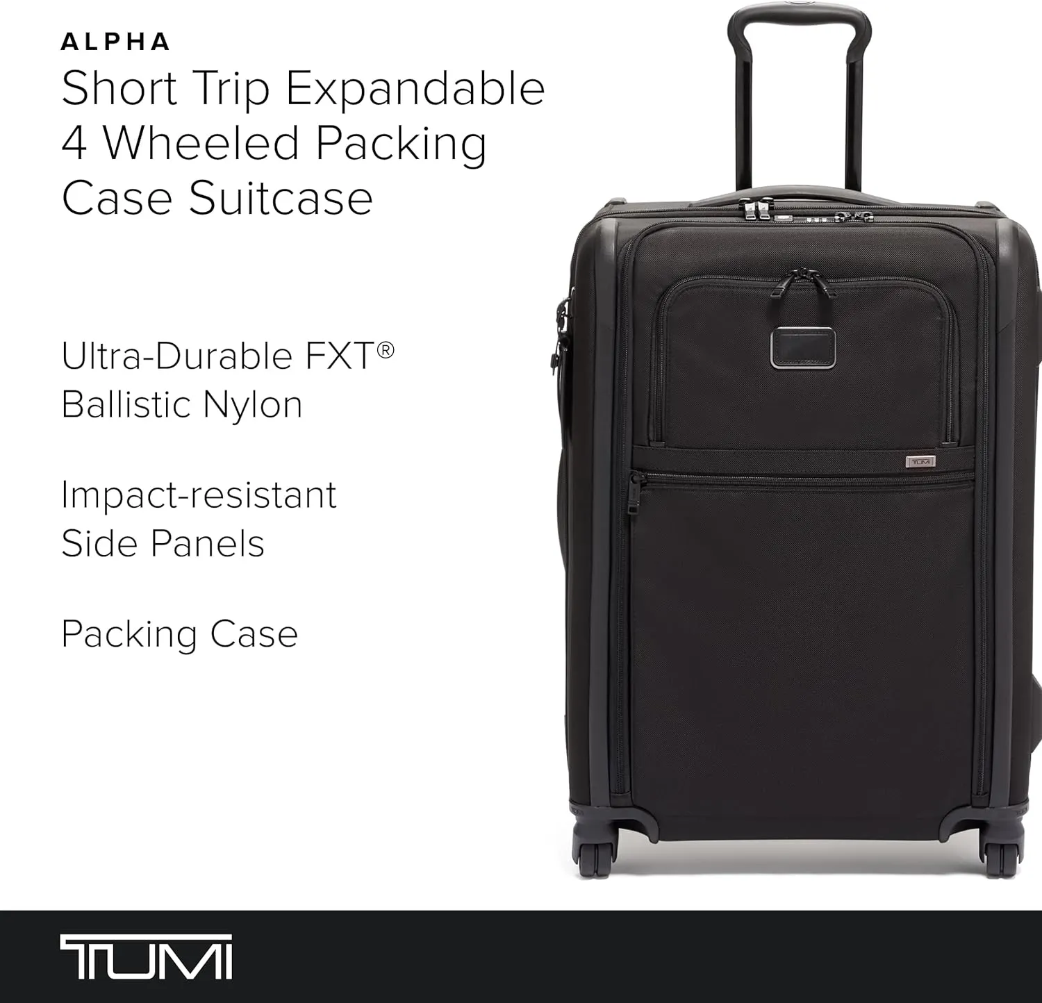 TUMI Short Trip Expandable 4-Wheeled Packing Case - Carry-On Suitcase with Combination Lock & Removable Garment Sleeve - Black