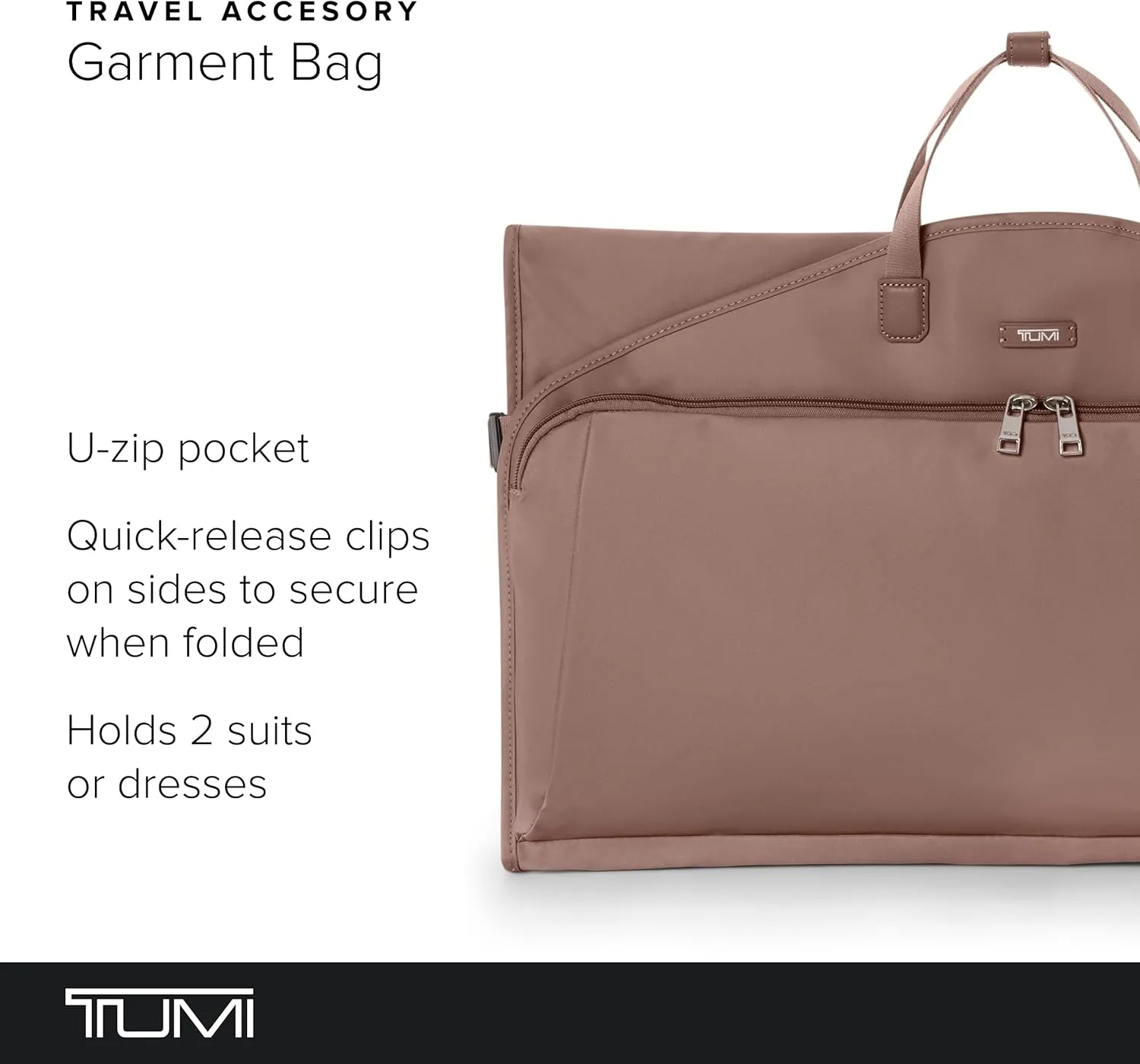 TUMI - Travel Accessory Garment Bag - Foldable Garment & Suit Carrier with Add-A-Bag Sleeve - For 2 Garmets - Light Mauve