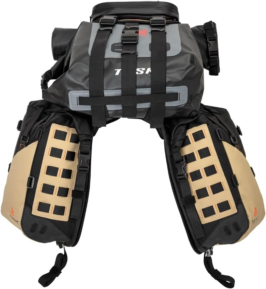 TUSK Highland X2 Rackless Luggage System w/Small Dry Duffel Tail Bag Standard Heat Shield Black/Tan