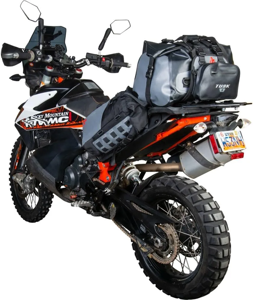 TUSK Highland X2 Rackless Luggage System w/Small Dry Duffel Tail Bag Standard Heat Shield Black/Tan