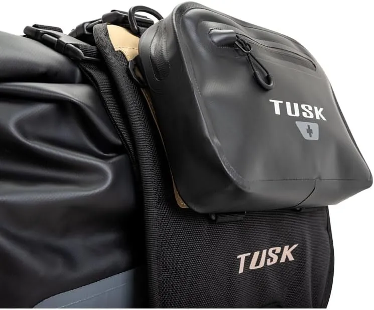 TUSK Highland X2 Rackless Luggage System w/Small Dry Duffel Tail Bag Standard Heat Shield Black/Tan