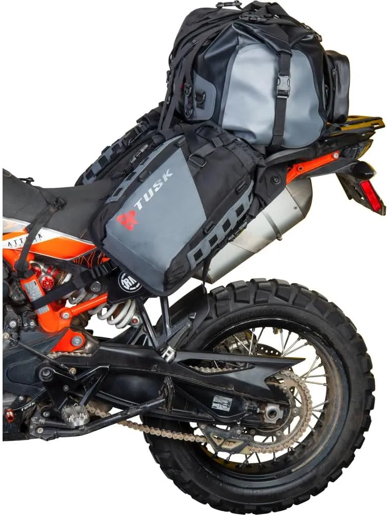 TUSK Highland X2 Rackless Luggage System w/Small Dry Duffel Tail Bag Standard Heat Shield Black/Tan