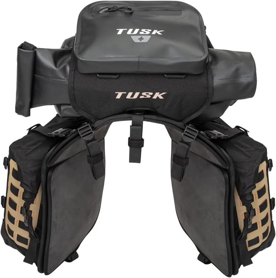 TUSK Highland X2 Rackless Luggage System w/Small Dry Duffel Tail Bag Standard Heat Shield Black/Tan