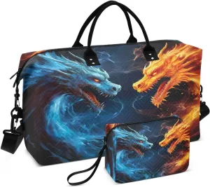 Two Dragons Fiercely Battling Sports Gym Bag for Women Men Travel Duffel Bag Weekend Overnight Carry on Bag with Toiletry Bag Training Handbag for Swimming Yoga Workout Hospital Plane