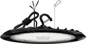 UFO LED High Bay Shop Light 200W/150W/100W Adjustable 6000K/5000K/4000K Dimmable Commercial Bay Lighting 100-277V Plug&Play for Factory Warehouse