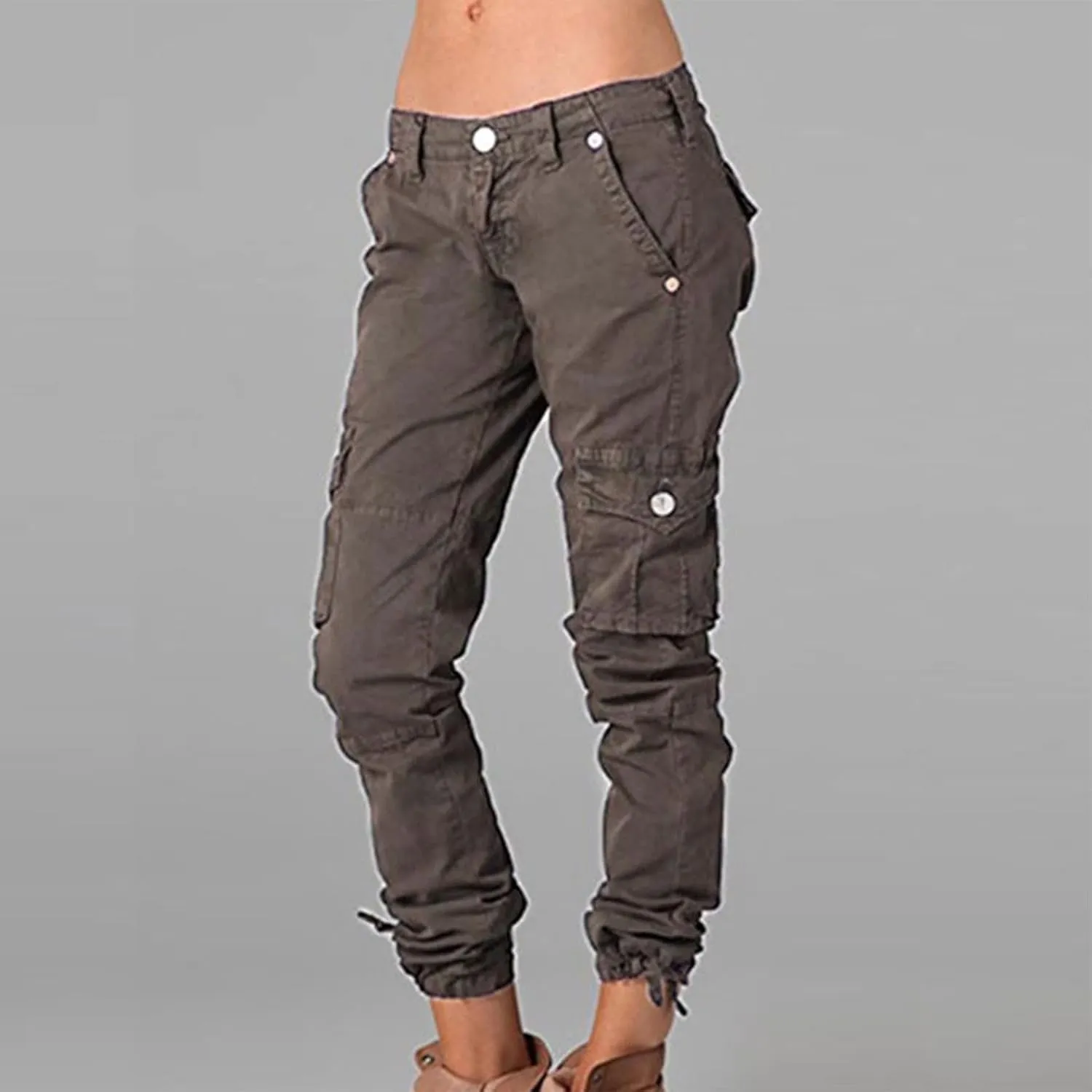 Uillui Tactical Cargo Pants for Women Low Waist Slim Fit Ankle Trousers Straight Leg Stretchy Tapered Pant Ripstop Work Pant