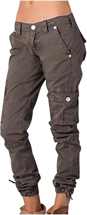 Uillui Tactical Cargo Pants for Women Low Waist Slim Fit Ankle Trousers Straight Leg Stretchy Tapered Pant Ripstop Work Pant