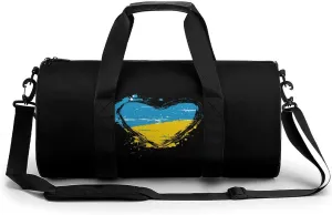 Ukraine Hear Gym Bag for Men Women Cylindrical Gym Duffle Bags Travel Sports Carryon Gymbag 17.7in/9in/9in