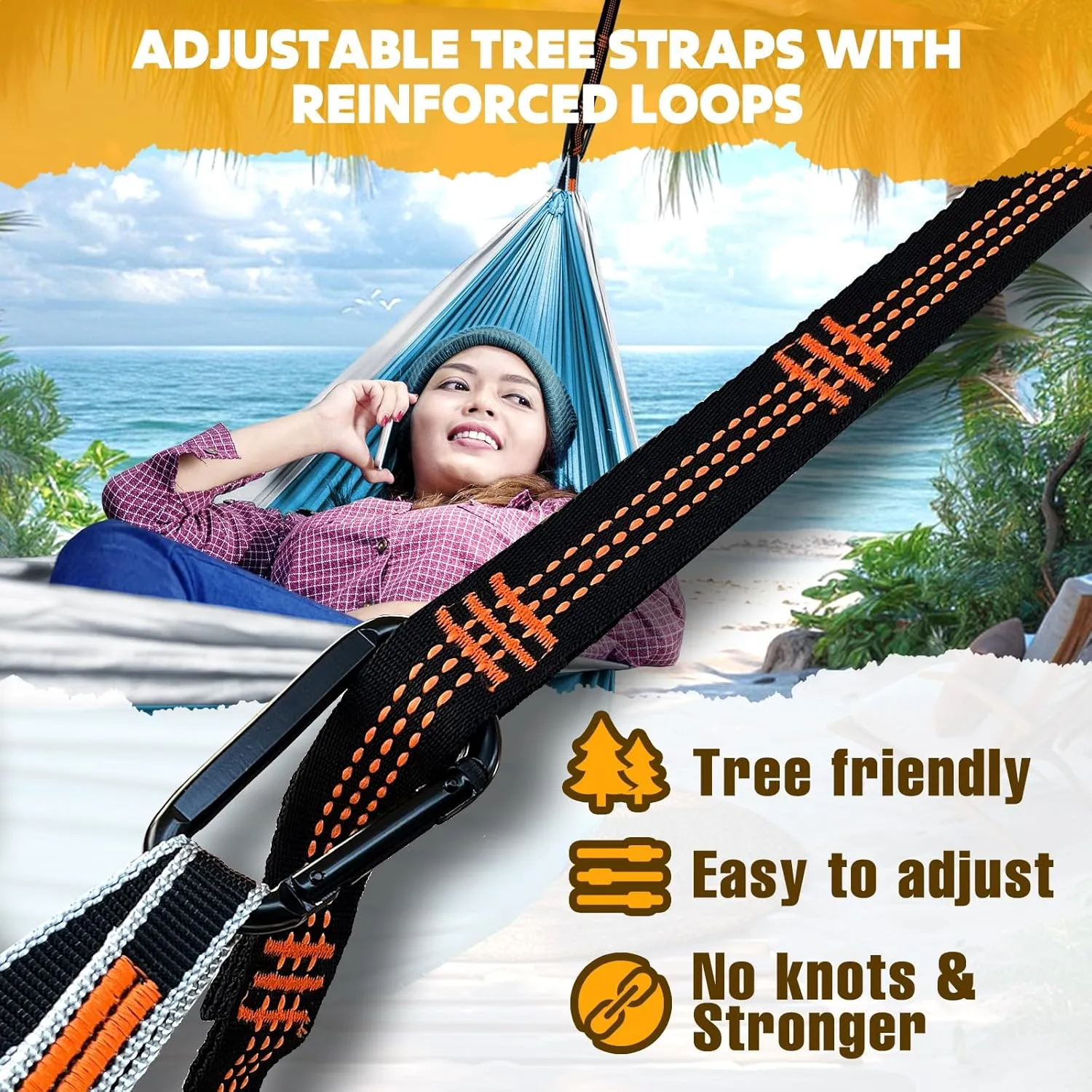 Ultra-Light Travel Camping Hammock | 300kg Load Capacity,(275 x 140 cm) Breathable,Quick-Drying Parachute Nylon | 2 x Premium Carabiners,2 x Nylon Slings Included | Outdoor Indoor Garden