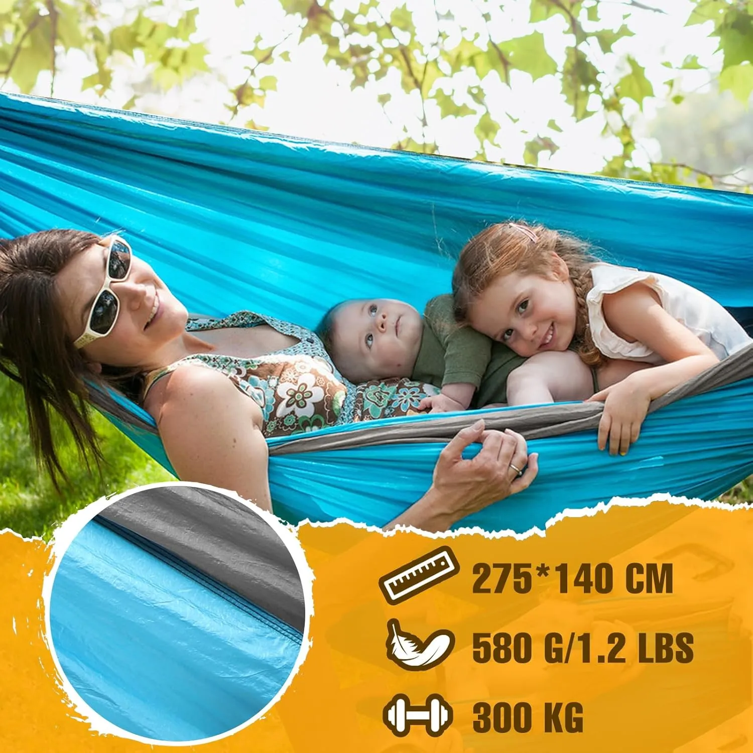 Ultra-Light Travel Camping Hammock | 300kg Load Capacity,(275 x 140 cm) Breathable,Quick-Drying Parachute Nylon | 2 x Premium Carabiners,2 x Nylon Slings Included | Outdoor Indoor Garden