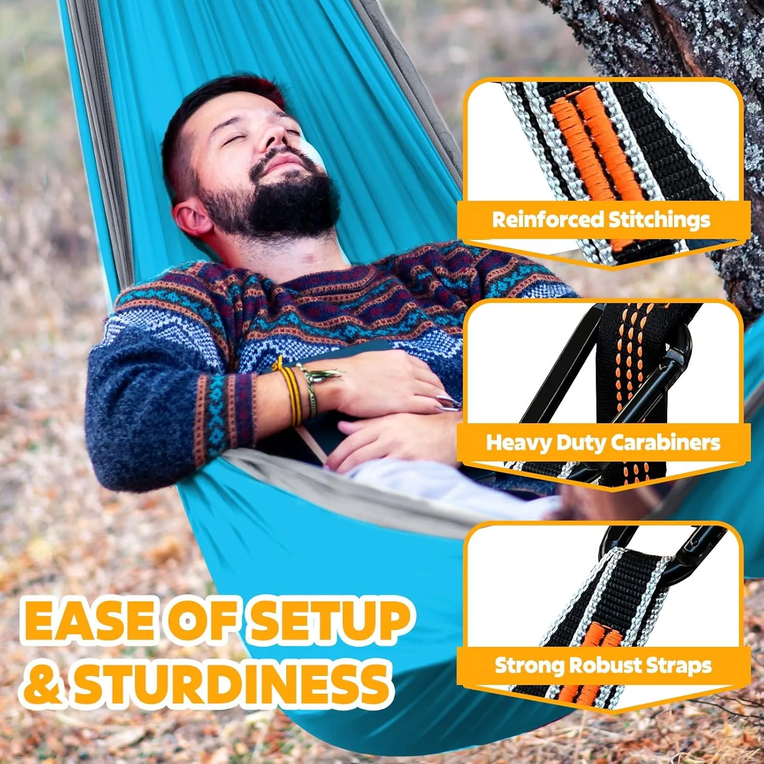 Ultra-Light Travel Camping Hammock | 300kg Load Capacity,(275 x 140 cm) Breathable,Quick-Drying Parachute Nylon | 2 x Premium Carabiners,2 x Nylon Slings Included | Outdoor Indoor Garden