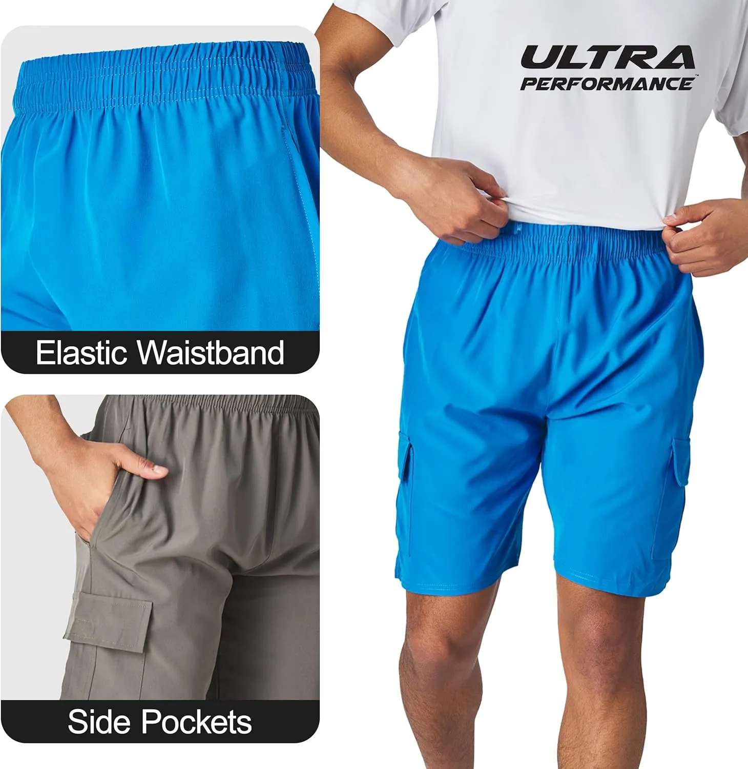 Ultra Performance Men's Nylon Cargo Short's- 2 Pack Mens Golf & Hiking Stretch Shorts with Pockets Quick Dry Short for Men