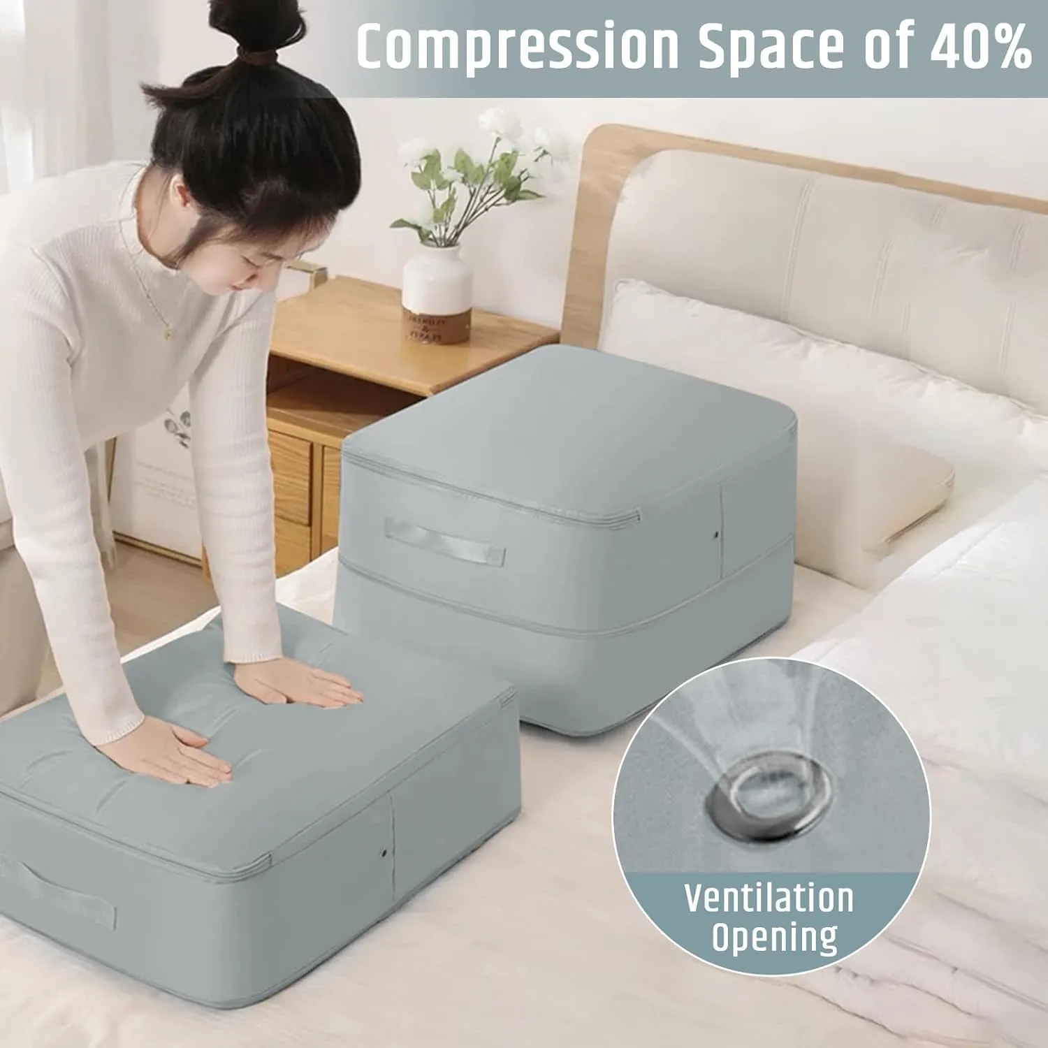 Ultra Small Bulky Self-Compression Organizer, Compressible Storage Bags for Duvets and Clothes, Compression Travel Bag (Grey, L XL)