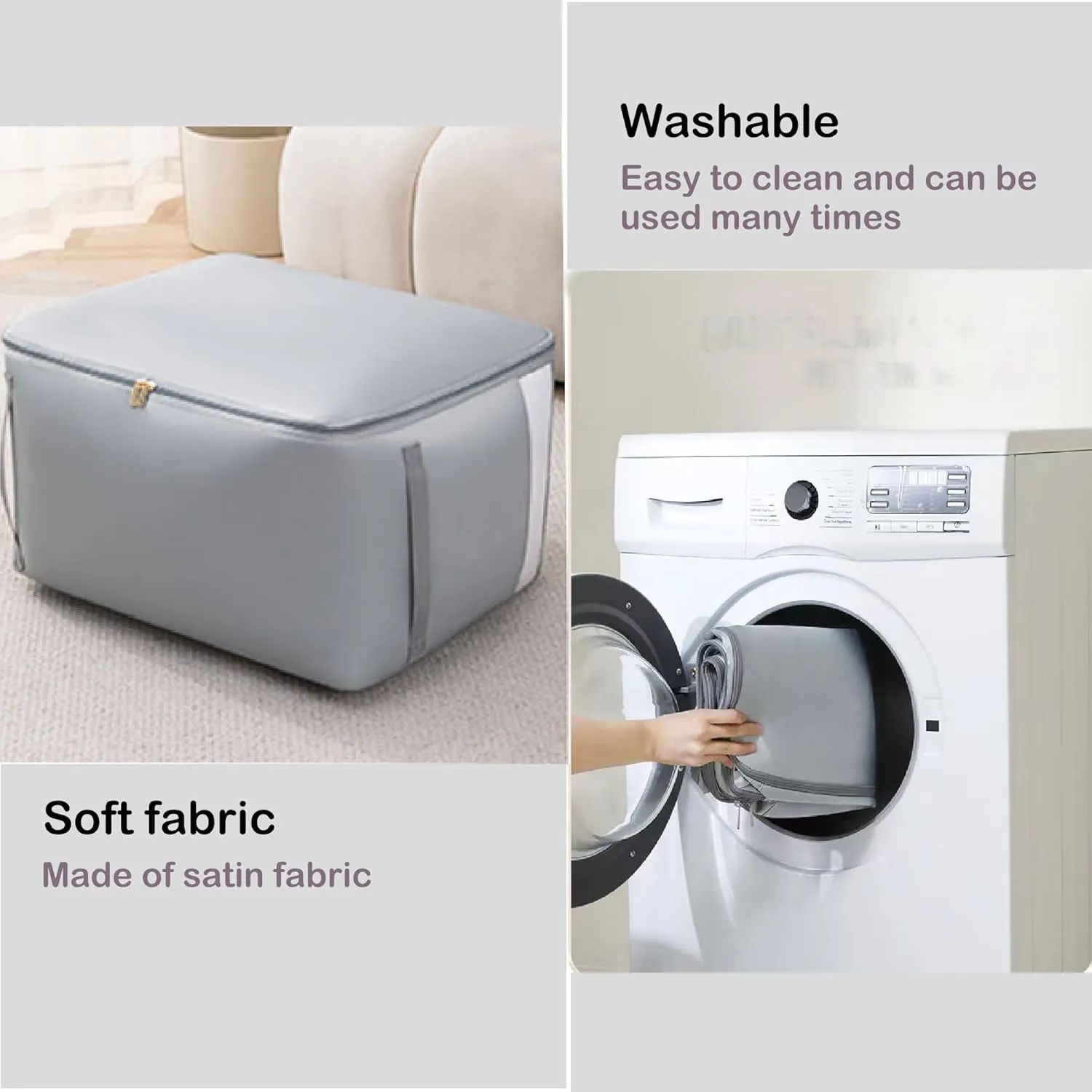 Ultra Space Saving Self Compression Organizer, 2 Pack Compression Storage Bags with Transparent Window,Space Saver Bags for Storing Clothes, Comforters, Blankets, Pillows(Grey,54x42x50cm)