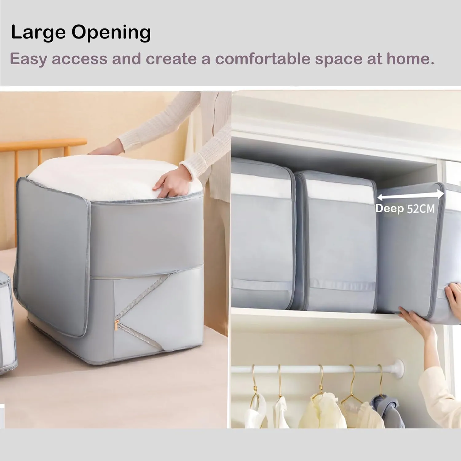 Ultra Space Saving Self Compression Organizer, 2 Pack Compression Storage Bags with Transparent Window,Space Saver Bags for Storing Clothes, Comforters, Blankets, Pillows(Grey,54x42x50cm)
