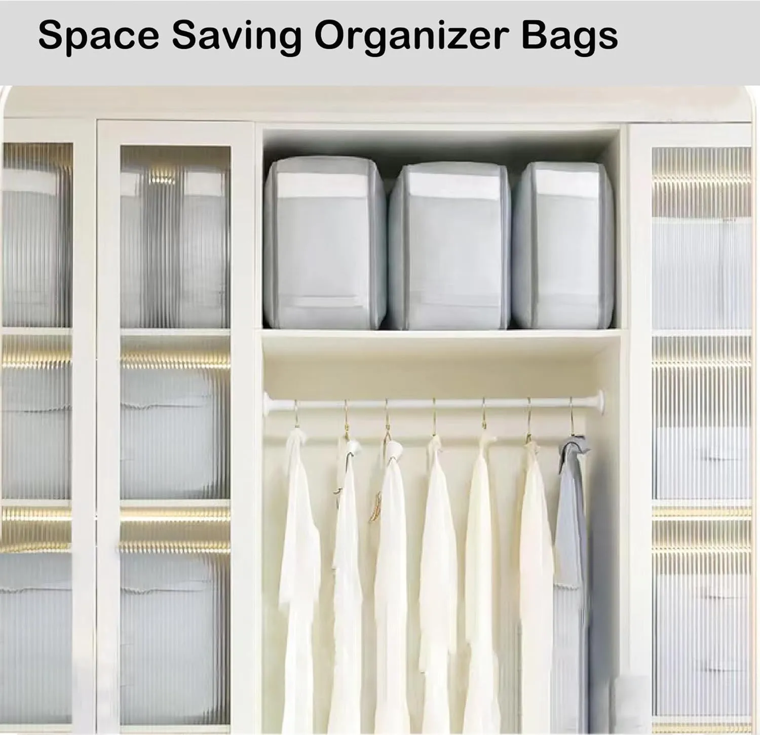 Ultra Space Saving Self Compression Organizer, 2 Pack Compression Storage Bags with Transparent Window,Space Saver Bags for Storing Clothes, Comforters, Blankets, Pillows(Grey,54x42x50cm)