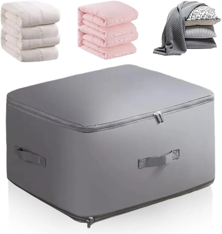 Ultra Space Saving Self Compression Organizer, 2025 New Space Saving Self Compression Organizer for Comforters, Blankets, Bedding, Portable Heavy Duty Moving Bags Storage Tote (Gray, L(54*42*30CM))