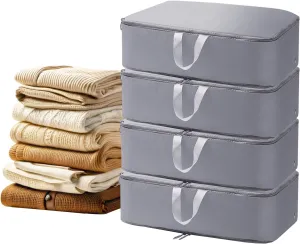 Ultra Space Saving Self Compression Organizer, 4 Pack Compression Bags for Storage, Sweater Organizer for Closet, Clothes Storage Bag (Grey, M, 40x30x18cm)