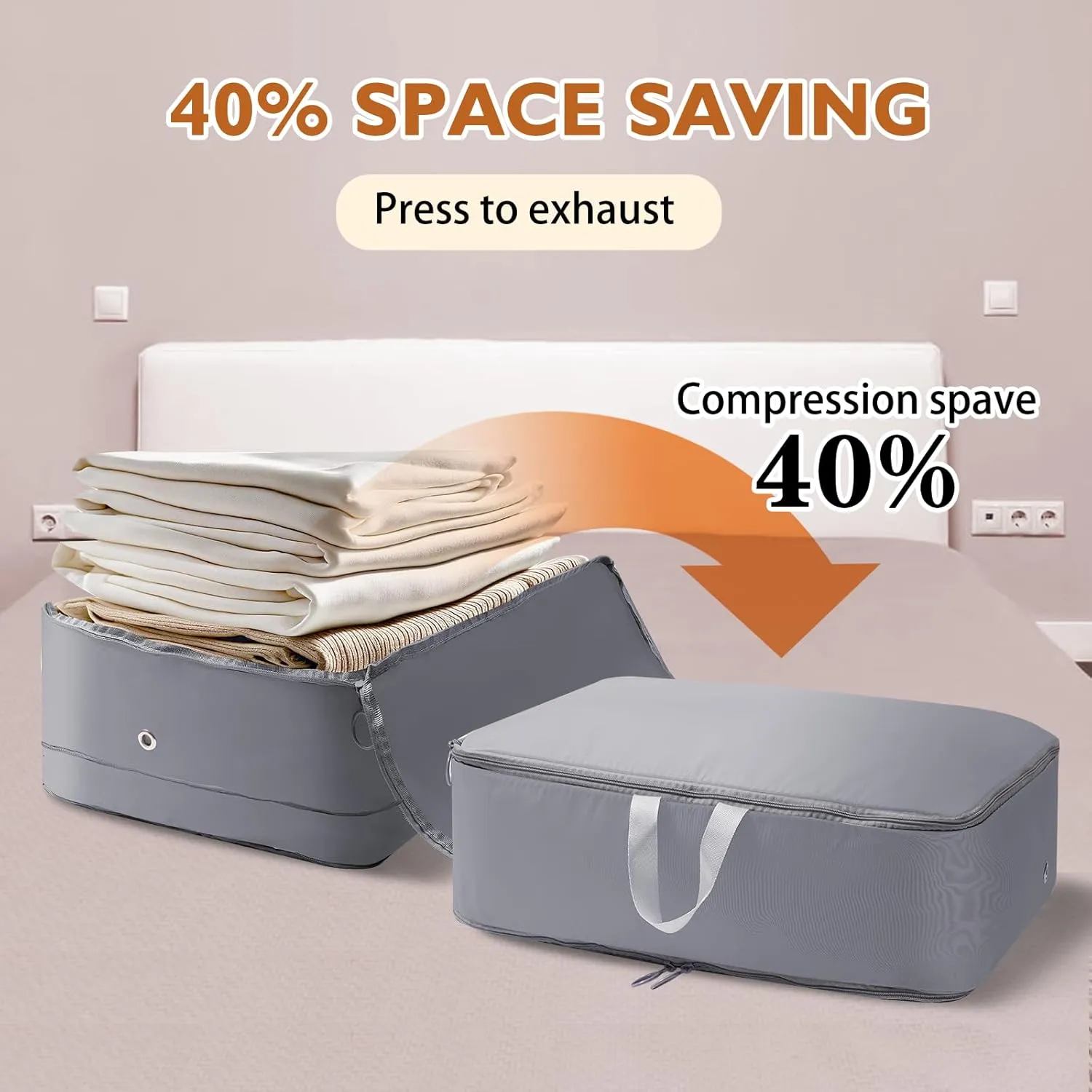 Ultra Space Saving Self Compression Organizer, 4 Pack Compression Bags for Storage, Sweater Organizer for Closet, Clothes Storage Bag (Grey, M, 40x30x18cm)