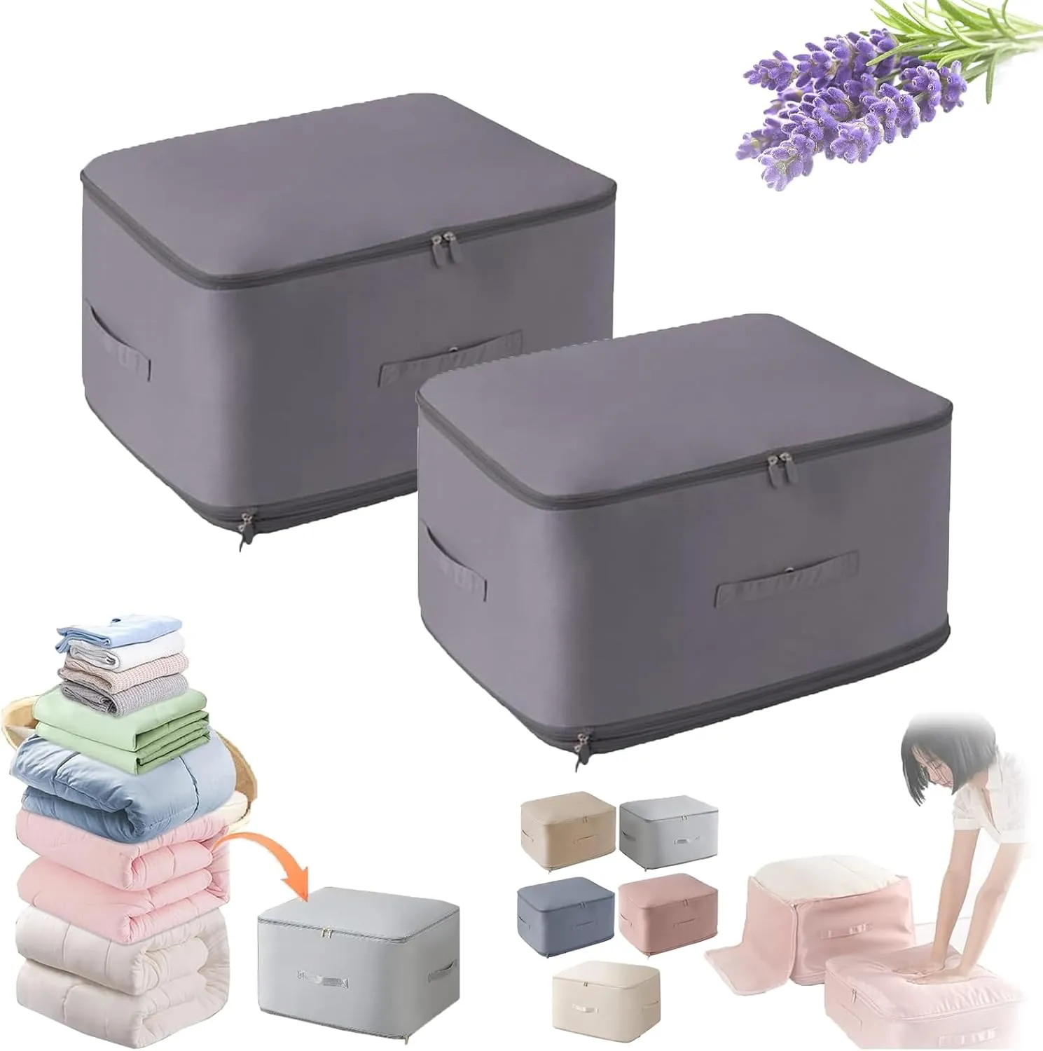 Ultra Space Saving Self Compression Organizer, Compression Packing Cubes, Expandable Packing Organizers, Heavy Duty Moving Bags, Storage Tote For Space Saving, Comforters Clothes (L,dark grey-2pcs)