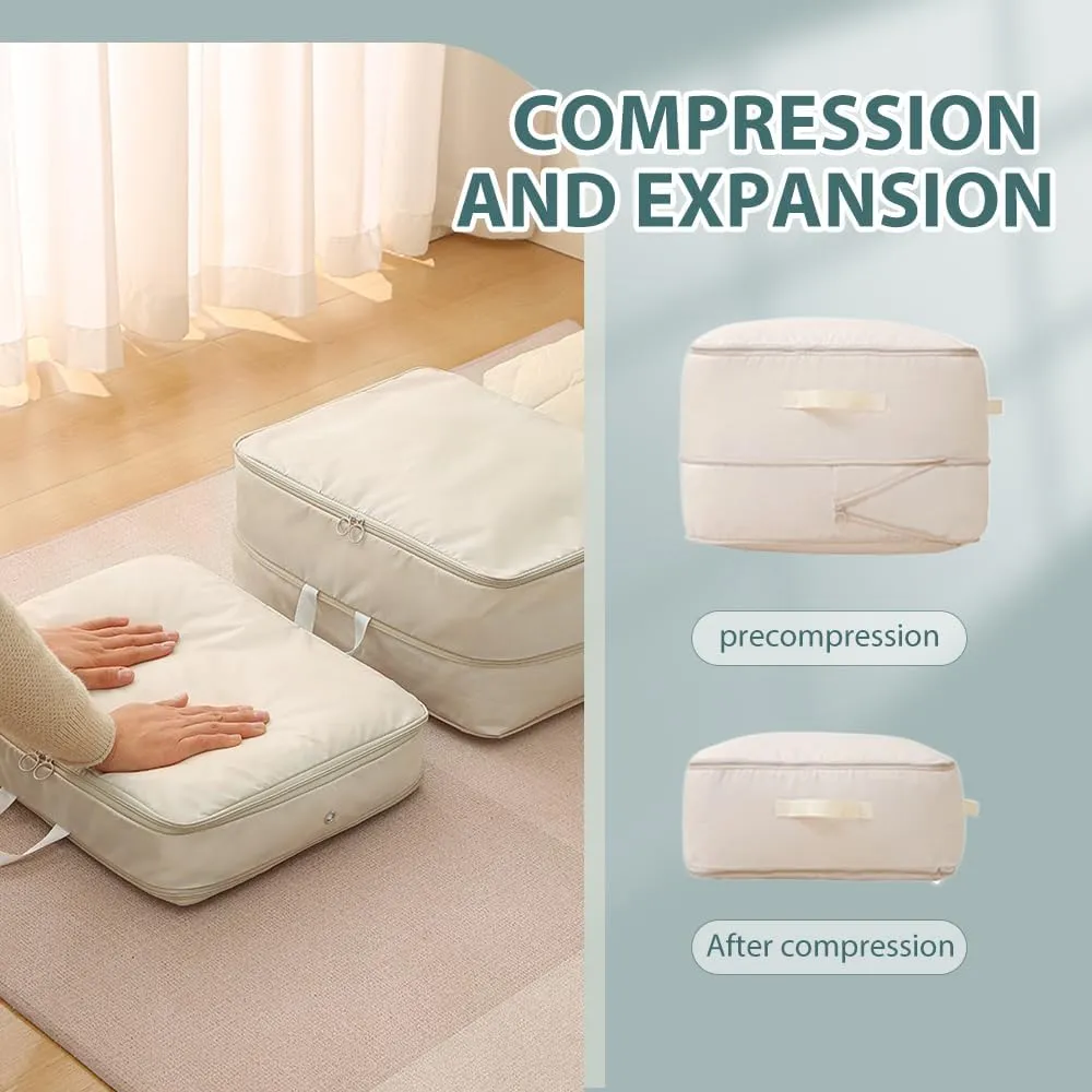 Ultra Space Saving Self Compression Organizer, Space Saver Quilt Compression Storage Bag, Portable Compression Packing Cubes for Travel Heavy Duty Moving Bags (Blue, M - 40 * 30 * 12cm)