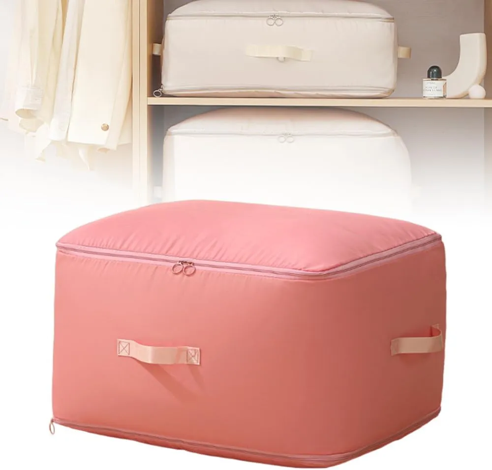 Ultra Space Saving Self Compression Organizer, Space Saver Quilt Compression Storage Bag, Portable Compression Packing Cubes for Travel Heavy Duty Moving Bags (Pink, M - 40 * 30 * 12cm)