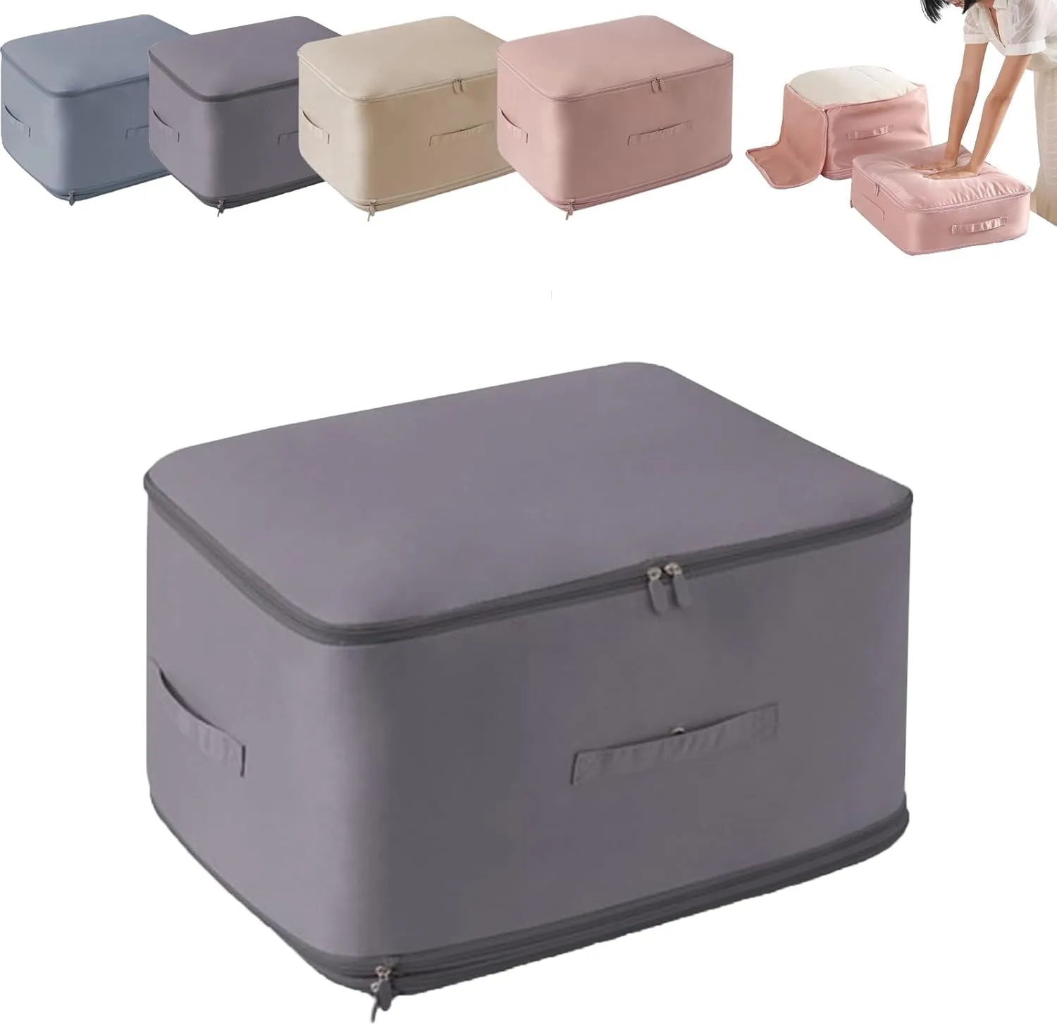 Ultra Space Saving Self Compression Organizer, Storage Tote for Space Saving, Self Compression Moving Organizer Bags for Comforters, Clothes, Blankets (Grey,X-Large)
