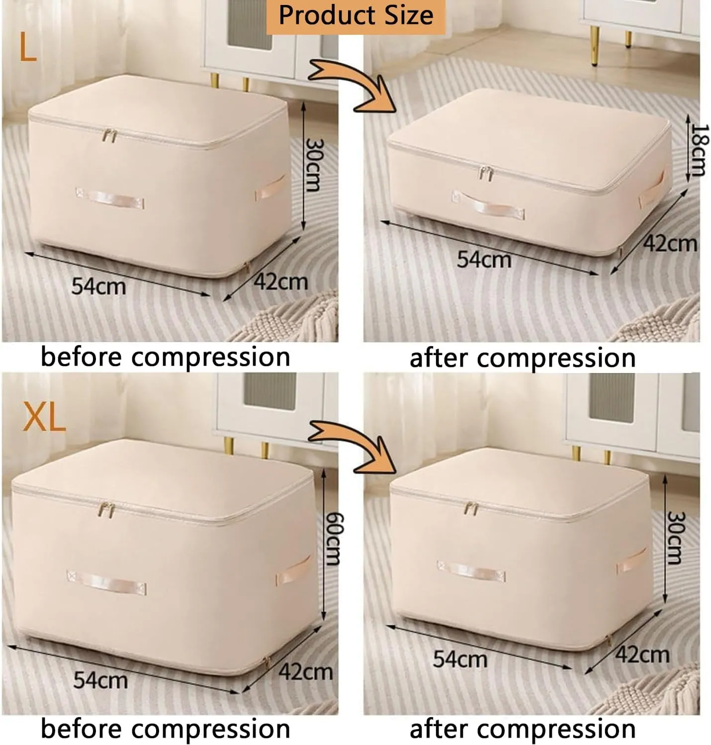 Ultra Space Saving Self Compression Organizer,Storage Bags,Heavy Duty Moving Bags,Storage Tote for Space Saving, Self Compression Moving Organizer Bags for Comforters,Clothes, Blankets (Khaki, XL)