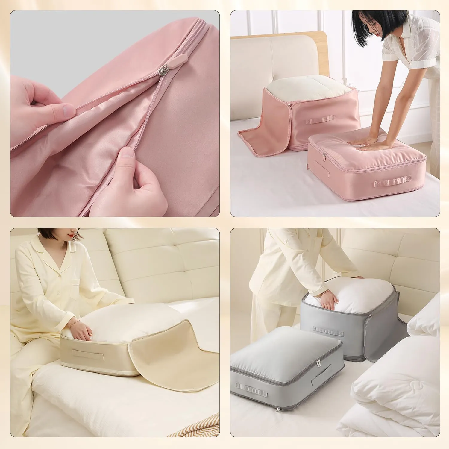 Ultra Space Saving Self Compression Organizer,Storage Bags,Heavy Duty Moving Bags,Storage Tote for Space Saving, Self Compression Moving Organizer Bags for Comforters,Clothes, Blankets (Khaki, XL)