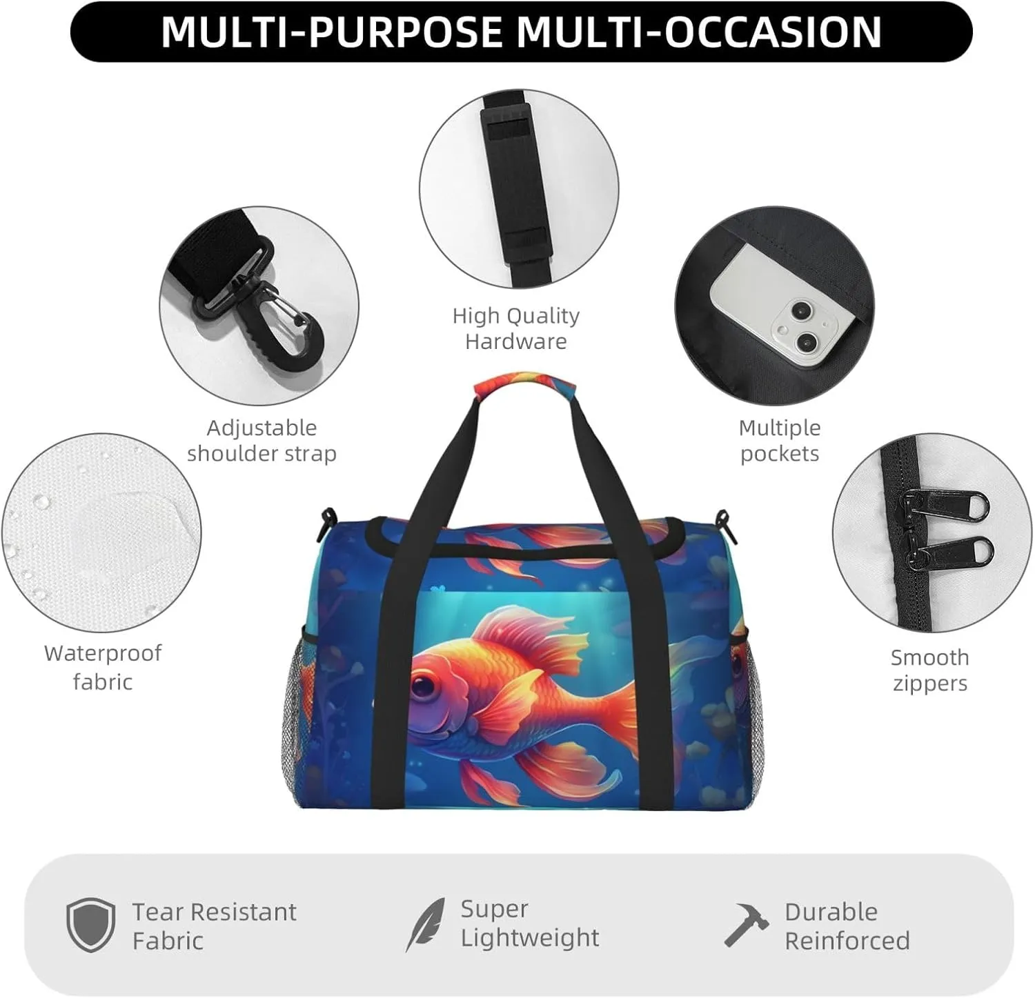Underwater Goldfish Duffle Bag Foldable Travel Tote Bag Carry On Large Weekender Overnight Bags Waterproof Gym Bag For Women Men