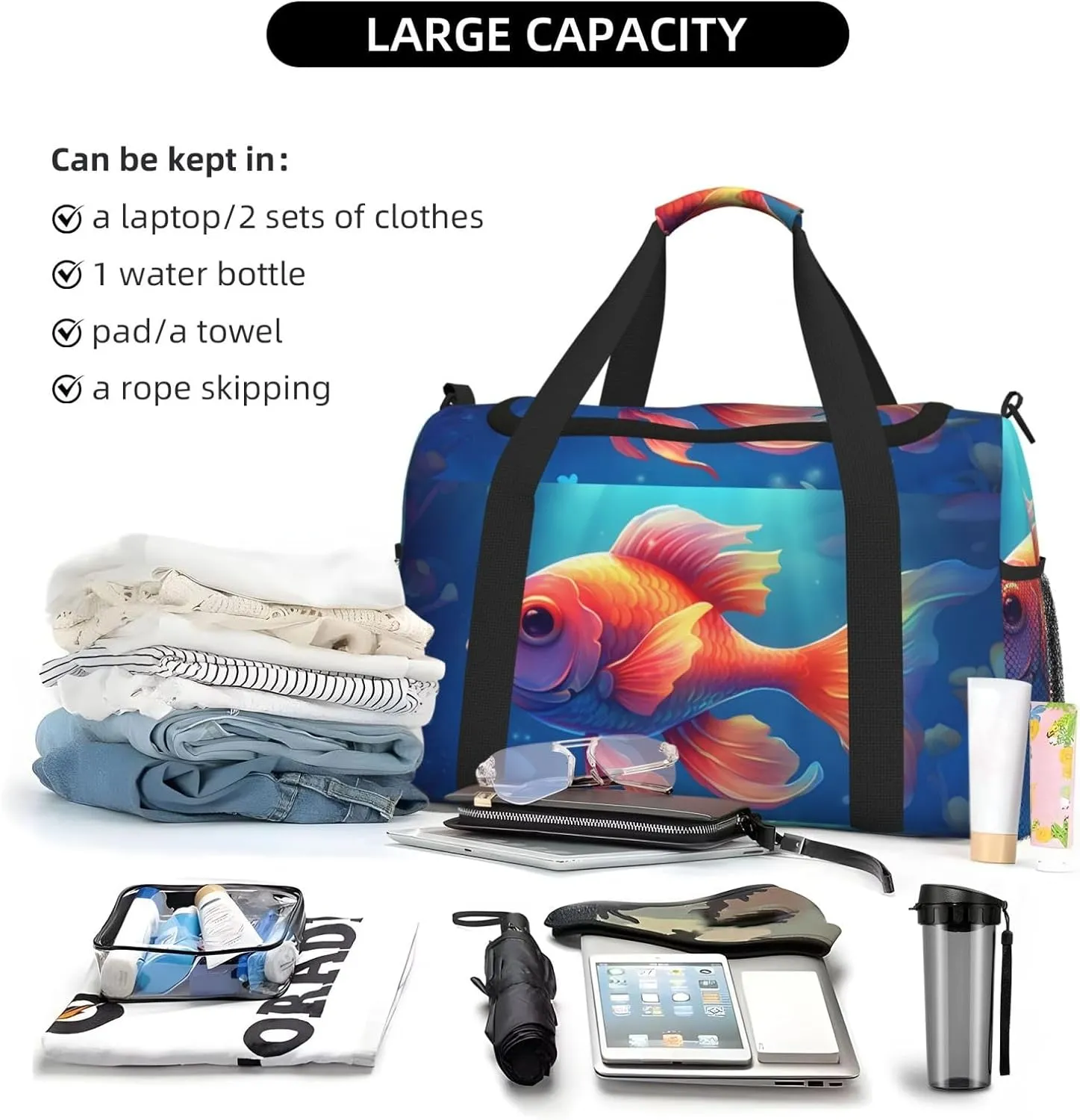 Underwater Goldfish Duffle Bag Foldable Travel Tote Bag Carry On Large Weekender Overnight Bags Waterproof Gym Bag For Women Men