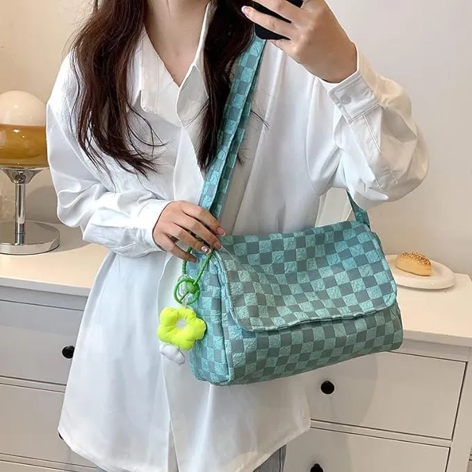 UNICOLD Checkerboard Shoulder Crossbody For Women Small Messenger Bag Aesthetic Retro Handbag with Adjustable Strap